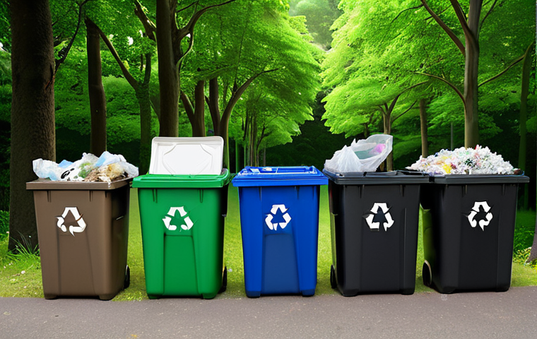 **

A diverse group of people are recycling different types of waste into their respective bins; plastic, paper, glass. Add an eco-friendly background with trees and green environment.

**