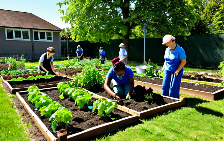 **
"A group of diverse community members, including children, working together in a school garden, planting vegetables and flowers, fully clothed in appropriate gardening attire, safe for work, perfect anatomy, natural proportions, family-friendly, bright and sunny day, educational atmosphere, promoting local food and environmental awareness, appropriate content, professional photography."
**
