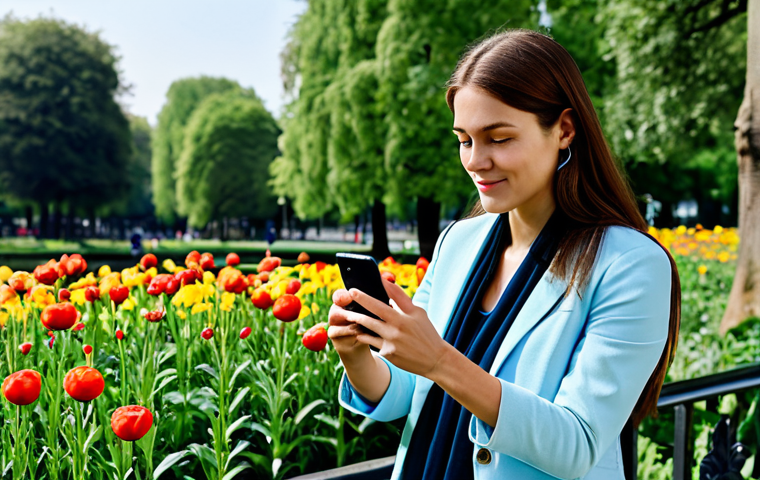 **
"A woman in appropriate outdoor clothing, fully clothed, using a smartphone to record data about a flower in a public park, daytime setting, natural lighting, safe for work, appropriate content, perfect anatomy, correct proportions, natural pose, well-formed hands, proper finger count, family-friendly, professional photography, high quality."
**